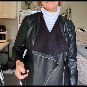 BlankNyc Faux leather drape front jacket
